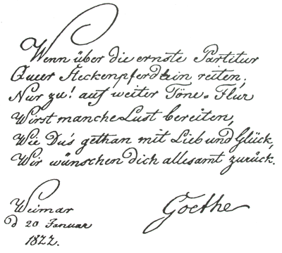 Stammbucheintragung von Goethe unterzeichnet